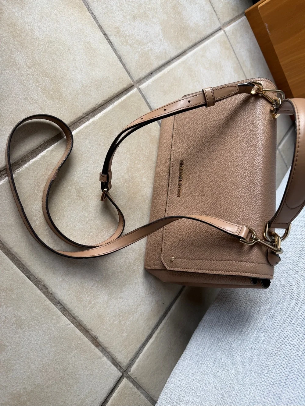 Michael Kors Tan Pebbled Leather Top-Handle Satchel with Gold Hardware